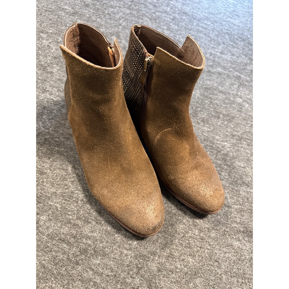 Antelope Ankle Boots Women 37 Brown Suede Embossed Leather Zip Low Heel